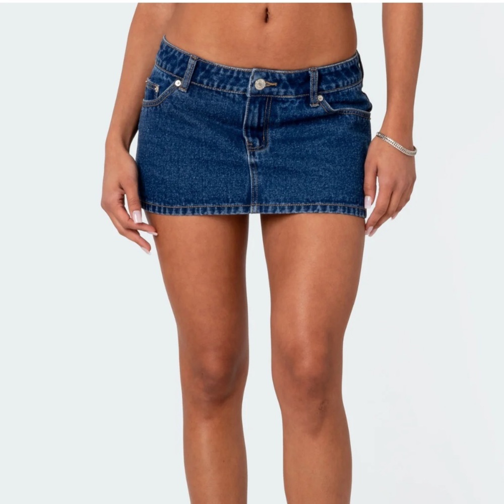 Edikted Blue Denim Mini Skirt